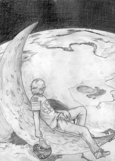 Dakota sitting on the moon